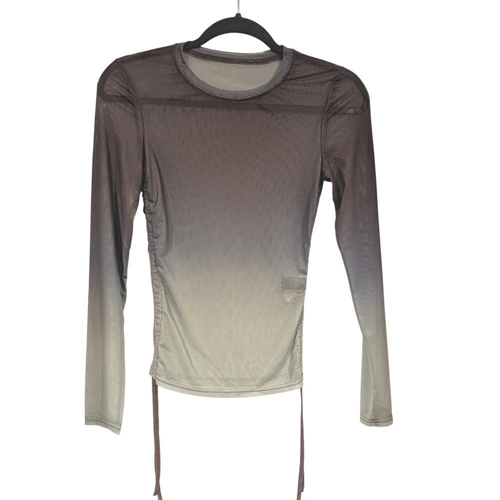 Dazy Mesh Top L‎ Grey Ruched Side Tie Sheer Goth Fairycore Grunge Y2K Going Out